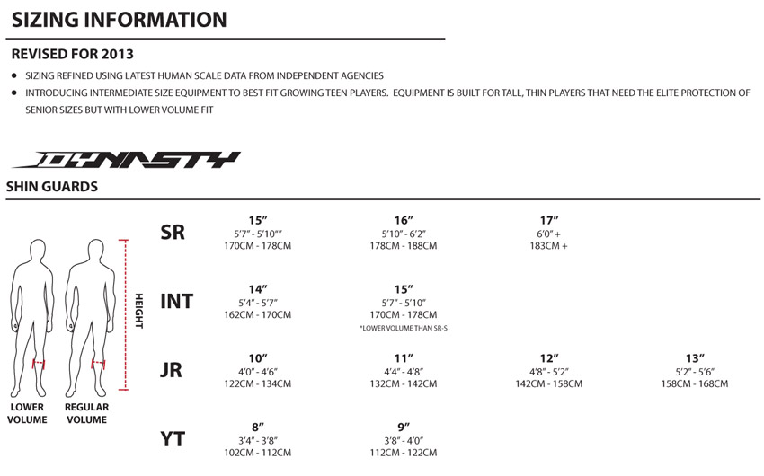 Hockey Pads Sizing Chart