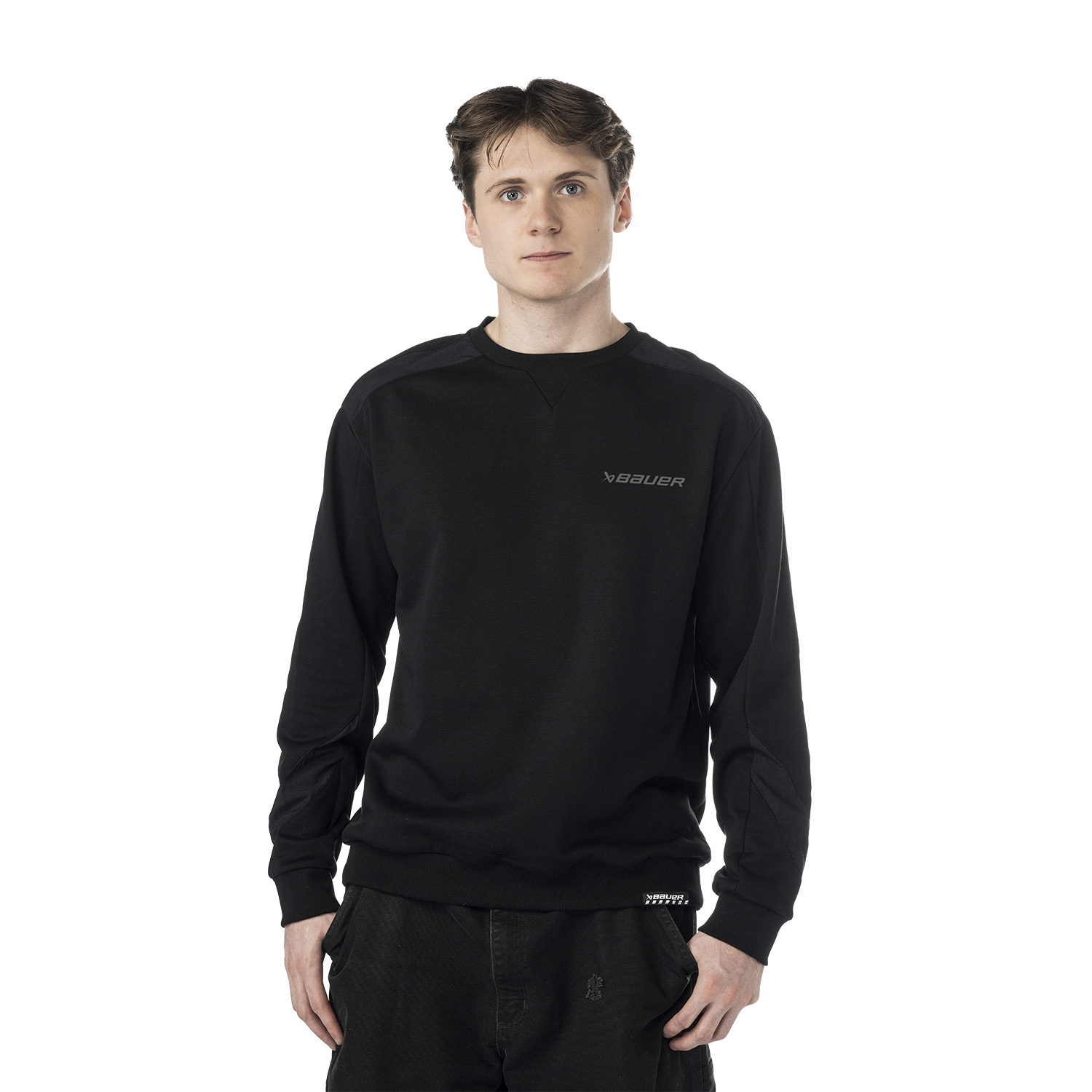 Picture of BAUER Knit Woven Crew - blk - Sr.